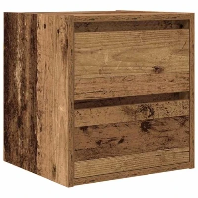 Image of vidaXL wall mounted floating bedside table old wood brown finish 38x34x40 cm engineered nightstand with ample storage and sturdy top for bedroom organization