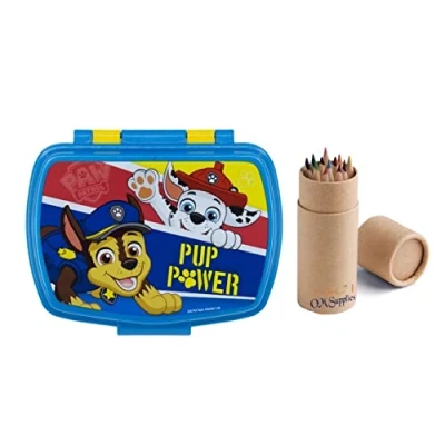 Image of OM SUPPLIES Paw Patrol Sandwich Lunch Snack Box Kids Children School Includes Half Size 12pcs Pencil Set (Paw Patrol)