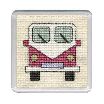 Image of Textile Heritage Counted Cross Stitch Kit Coaster Camper Van (Pink)