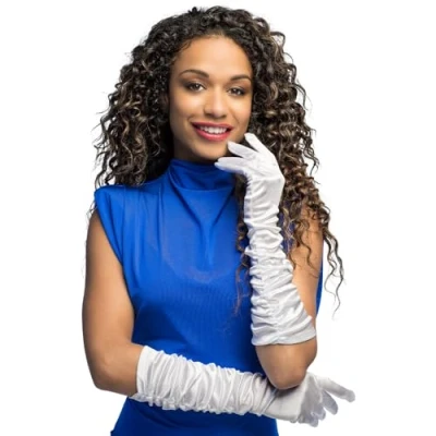 Image of Boland 10102448 03141 Long Gloves Hollywood Satin Effect, White, One Size
