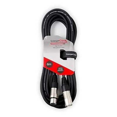 Image of StageCore 6M XLR Black Cable Lead 3 Pin DJ Disco Microphone