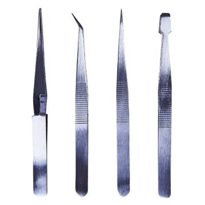 Image of Amtech R0382 Tweezer Set, Angled and Curved Tweezers for Crafting Jewellery Repairs, 4 Pieces