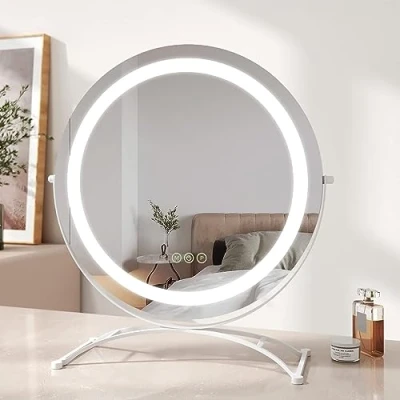 Image of EMKE LED Hollywood Vanity Mirror, Round 360 Rotation Makeup Mirror Touch Screen Cosmetic with Dimmable, Adjustable Brightness and Memory Function, Illuminated (Φ500mm, White)