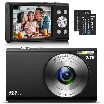 Image of Digital Camera, Autofocus Compact Camera HD 2.7K 48MP with 2.8&quot; Large Screen, 16X Zoom, Portable Mini for Photography, Vlogging Kids,Adult,Beginners（Black）