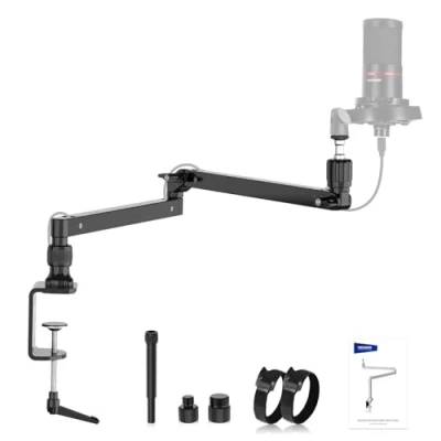 Image of NEEWER Low Profile Mic Arm Desk Stand Mount with Damping, 360 Swivel Articulating Boom Arms Heighten Pole &amp; Cable Management Channels for Microphone Podcast Gaming Streaming Zoom Calls, MST002