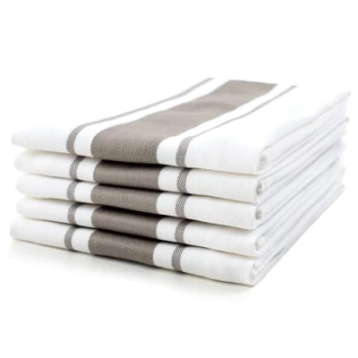 Image of Sticky Toffee 100% Cotton Tea Towel Cappuccino Grey Stripe Pattern, Pack of 5 Kitchen Set Absorbent, Strong, Quick Dry &amp; Machine Washable Home Bathroom Accessories