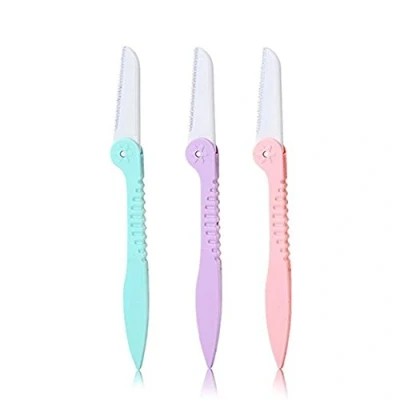 Image of Eyebrow Razor Trimmers Shaver Safety Beauty Stainless Steel Blade Cheek Facial Hair Remover Pack of 3