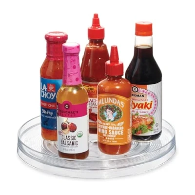 Image of iDesign Rotatable Spice Rack, Large Plastic Kitchen Cupboard Storage for Spices and Condiments, Rotating Jars Holder Pantry, Clear