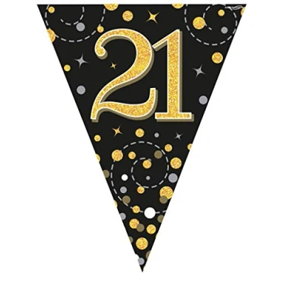 Image of Party Bunting Sparkling Fizz 21 Black &amp; Gold Holographic 11 flags 3.9m
