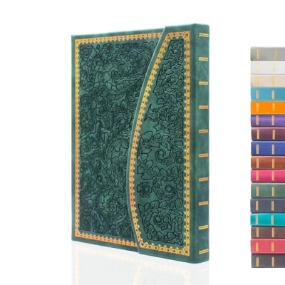 Image of VICTORIA&#039;S JOURNALS Magnet Journal, Carving Vintage Notebook Faux Leather Hard Cover Personal Diary Lined Pages Ribbon Bookmark, 8&#039;&#039; x 5.7&#039;&#039; (Dark Green)