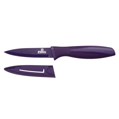 Image of Premier Housewares Zing Vegetable Knife, Non Stick Blade with Lid, Purple PP, TPR Coated