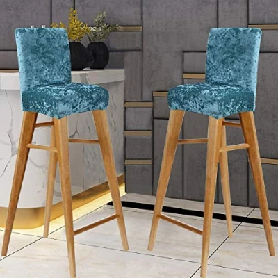 Image of KELUINA Velvet Bar Stool Chair Covers with Backrest,Elastic Seat Home Soft Slipcover Protector for Kitchen Breakfast Counter Chairs Stools (Blue Green,Set of 1)