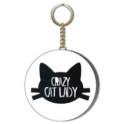 Image of Gift Insanity CRAZY CAT LADY WHITE 58mm CHAIN KEYRING BOTTLE OPENER