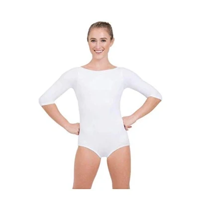 Image of Capezio Ca1Ev 126 Team Basic Boatneck 3/4 Sleeve Leotard Basics White, X Small