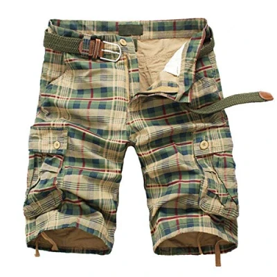 Image of NC Men&#039;s Multi Pocket Casual Fit Plaid Beach Short,Outdoor Camouflage Cotton Lightweight Cargo Work Shorts (36, Khaki)