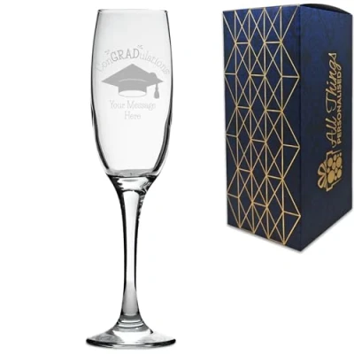 Image of Personalised Engraved Graduation Champagne Flute with &#039;ConGRADulations&#039; Design, Personalise Any Name or Message, Gift Box Included, Laser Engraved, University College