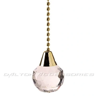 Image of Small Crystal Ball Effect Bathroom Light Pull with Brass Chain / Cord Replacement