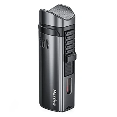Image of Maxfire Triple Jet Flame Lighter Gas Butane Refillable, Adjustable with Punch(Sold without Gas) …