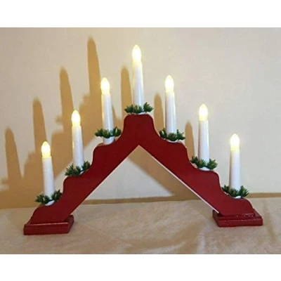Image of Jingles Christmas Static 7L RED Wood LED CANDLE ARCH/CANDLELIER/bridge Battery