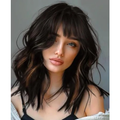 Image of YEESHEDO Short Wavy Curly Bob Wigs with Fringe for Women Natural Hair Wig Heat Resistant Fiber Daily Use or Cosplay Party (Black Brown)