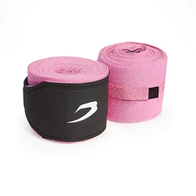 Image of BOXRAW Professional Hand Wraps Boxing MMA Adults Elasticated Bandages with Rubberised Straps &amp; Free Carry Case (Pink 4.5m)
