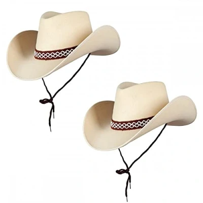 Image of Pack of 2 Classic Sand Texan Cowboy or Cowgirl Hats : Adult Wild West Rodeo Fancy Dress Accessory