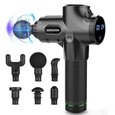 Image of JEERSONN Muscle Massage Gun, Hand Held Deep Tissue Massager, Ultra Quiet 30 Speeds Percussion Massager with 6 Heads and LCD Display Portable Fascia Gun