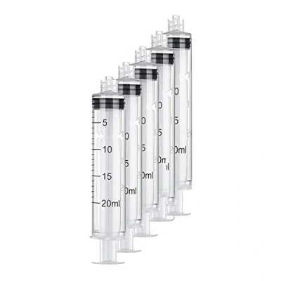 Image of 5 Pack 20ml Luer Lock Syringe, Plastic Syringes with Tip No Needle for Scientific Lab