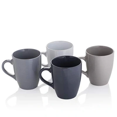 Image of Sabichi Grey Stoneware Mugs Set of 4 Durable Tea &amp; Coffe Mug for Everyday Use Dishwasher Microwave Safe, Chip Resistant Perfect Home, Kitchen, and Office