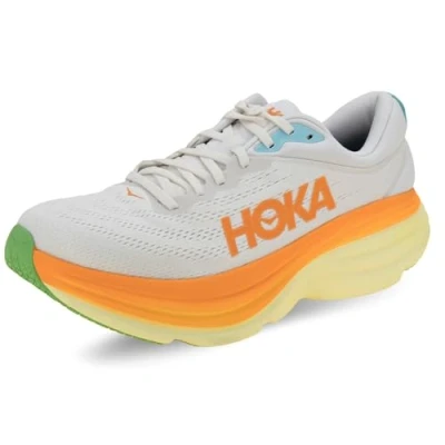 Image of HOKA Bondi 8 Neutral running shoes, Men&#039;s, Size: 9, Blanc de blanc/solar flare Textile/synthetics