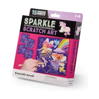 Image of Crocodile Creek Magical Friends Themed Scratch Art for Kids Ages 5 years and Up Fun Educational Kit includes 15 Sheets, Wodden Stylus, Cards &amp; Pages