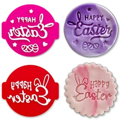 Image of Happy Easter (Set of 2 Stamps) Embosser Stamp for Fondant, Icing, Cupcake, Cake, Decoration