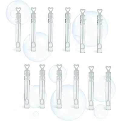Image of 12 Mini Heart Bubble Tubes With 4ml Liquid Solution and Blow Wands, Perfect for Weddings, Parties Celebrations, Children’s Birthday Party Bag Fillers, Wedding Favours, Kids Toys