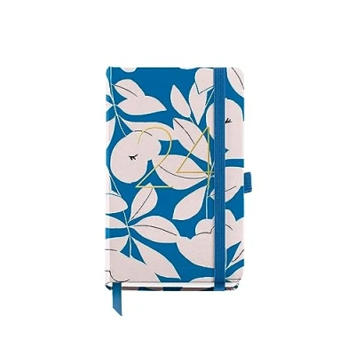 Image of Miquelrius Annual Diary 2024, Day Page, Passport Size 90 x 140 mm, Hard Cover, Stitched Binding, Elastic Closure, Spanish, English and Portuguese, Blue Flowering with Gold Stamping