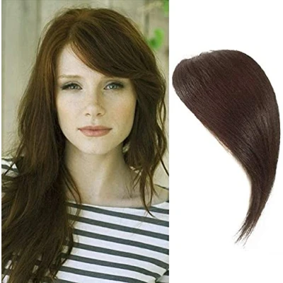 Image of Air Side Bangs Clip in Human Hair Straight Bang Fringe Real Extensions(Dark Brown)