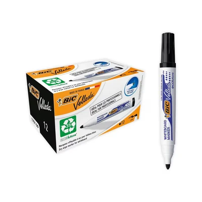 Image of Bic Velleda 1701 Ecolutions Whiteboard Pens, Dry Erase Pens for School Whiteboards, Black Ink, Box of 12