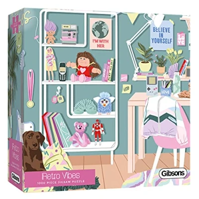 Image of Retro Vibes 1000 Piece Jigsaw Puzzle 90s Sustainable for Adults Premium 100% Recycled Board Great Gift Gibsons Games