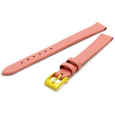 Image of Fine Calf Leather Watch Strap Band 14mm Extra Long XL Pink with Gilt (Gold Colour) Buckle. Free Spring Bars (Watch Pins)