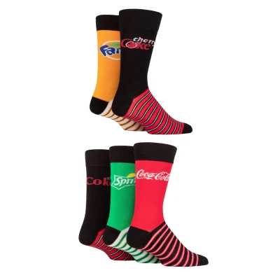 Image of Mens and Women&#039;s 5 Pair Coca Cola, Diet Coke, Fanta, Sprite Cherry Coke Socks Assorted 7 11