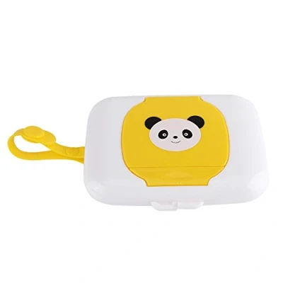 Image of Zerodis Baby Outdoor Portable Wet Tissue Dispenser Case Infant Reusable Stroller Pram Wipes Box Convenient For Travel(White + Yellow)