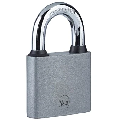 Image of Yale Iron Disc Padlock 50mm Nickel Plated Hardened Steel Long Shackle Extreme Corrosion Resistance for Outdoor use