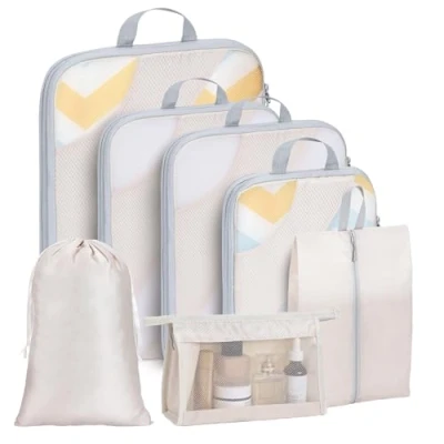 Image of Joyoldelf Packing Cubes for Suitcases 7 PCS Compression Cubes, Suitcase Organiser Bags Waterproof Travel Set Clothes Shoes Cosmetics Toiletries Storage