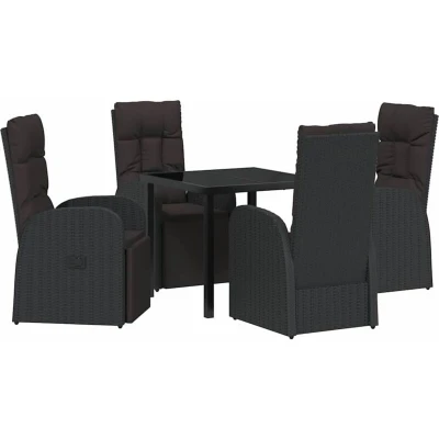 Image of vidaXL 5 Piece Garden Dining Set with Cushions Black Poly Rattan
