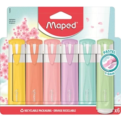 Image of Maped Fluo Peps Pastel Highlighters x6 Markers in Trendy Shades