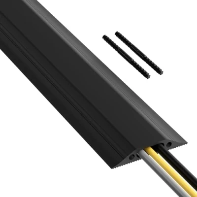 Image of D Line 9m Linkable Floor Cable Protector, Heavy Duty Cover, Protect Wires &amp; Prevent Trips, Management Solution Length, Cavity = 30mm (W) x 10mm (H) Black