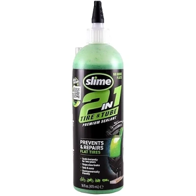 Image of Slime 10193 51 2 in 1 Tyre &amp; Tube Sealant Puncture Repair Sealant, Premium, Prevent and Repair, suitable for all off highway Tyres Tubes, Non Toxic, Eco Friendly, 455ml (16oz)
