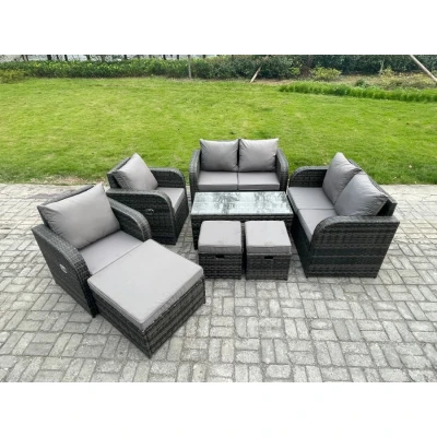 Image of 9 Seater Rattan Garden Furniture Set Outdoor Patio Sofa, Table and Chairs Footstools Ideal for Pool Side, Balcony, indoor