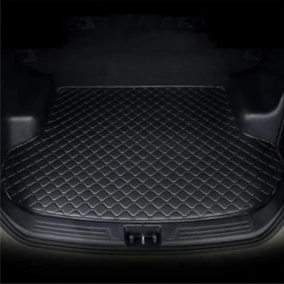 Image of Car Leather Boot Mats For Skoda Octavia Estate Combi 2020 2024, Rear Trunk Cargo Tray Liners Luggage Mat Anti Scratch Carpets Protector Pad Interior Accessories,A Black