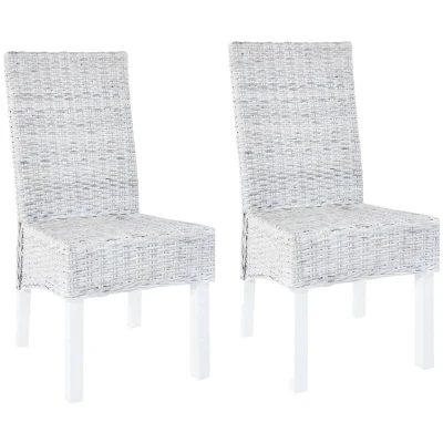 Image of vidaXL Dining Chairs 2 pcs Light Brown Kubu Rattan and Mahogany Wood