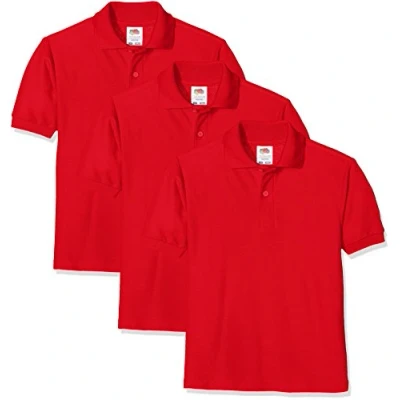 Image of FRUIT OF THE LOOM Unisex Baby Short Sleeve Polo Shirt, Red, 3 4 Years UK